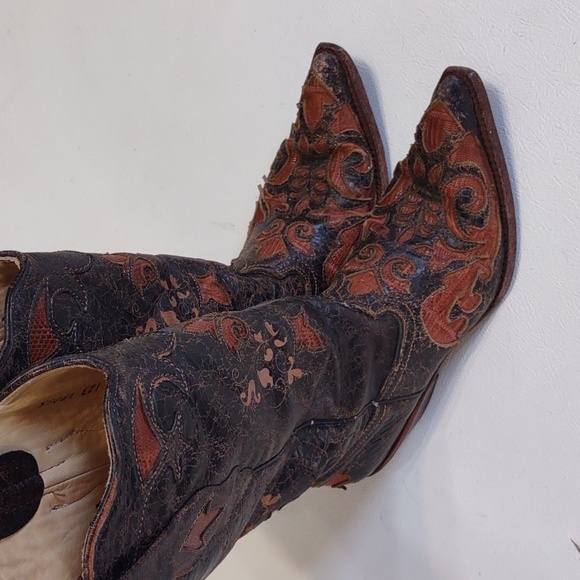 CORAL Leather cowboy boots Leather Cowboy Dancing rodeo boots pointy toe - Picture 6 of 12